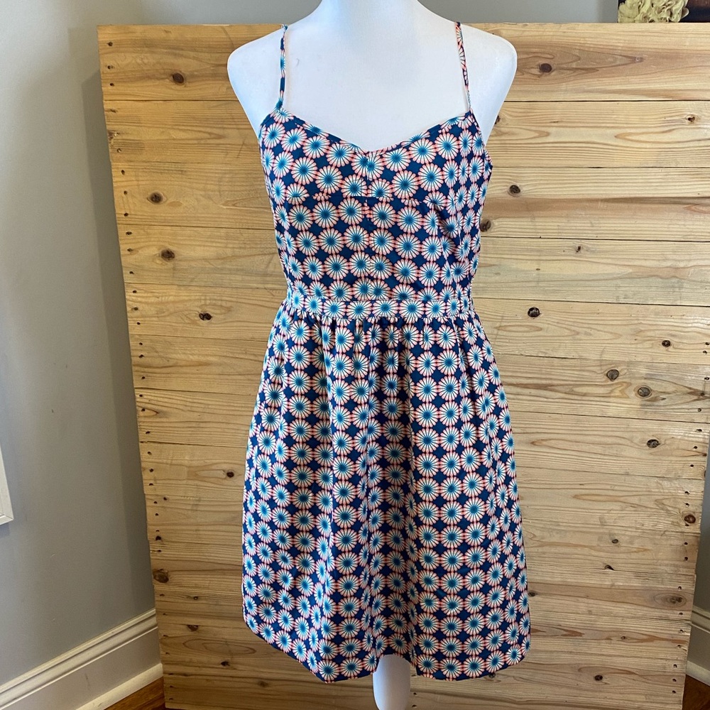 J Crew Spaghetti strap sweat heart neckline turquoise/pink sundress size 4
